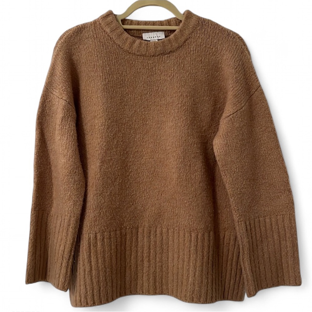 Topshop Supersoft Deep Hem Crewneck Sweater Camel XS - Picture 3 of 13